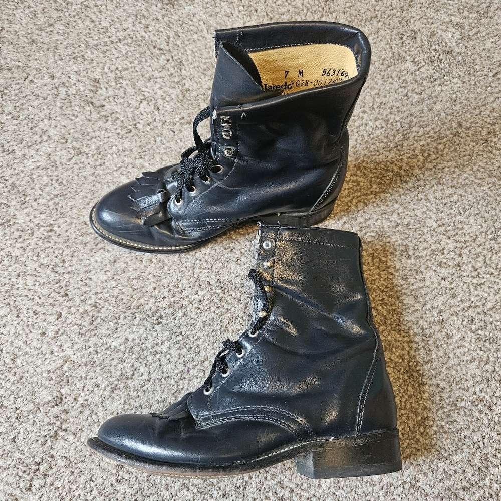 Laredo Black Leather Lace Up Vintage Roper Boots Size 7